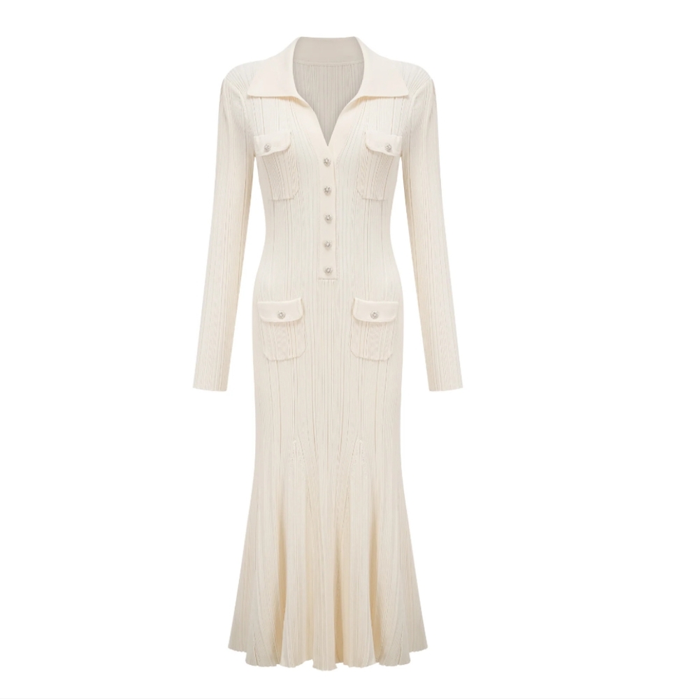 Elegant Cream Long Sleeve Dress